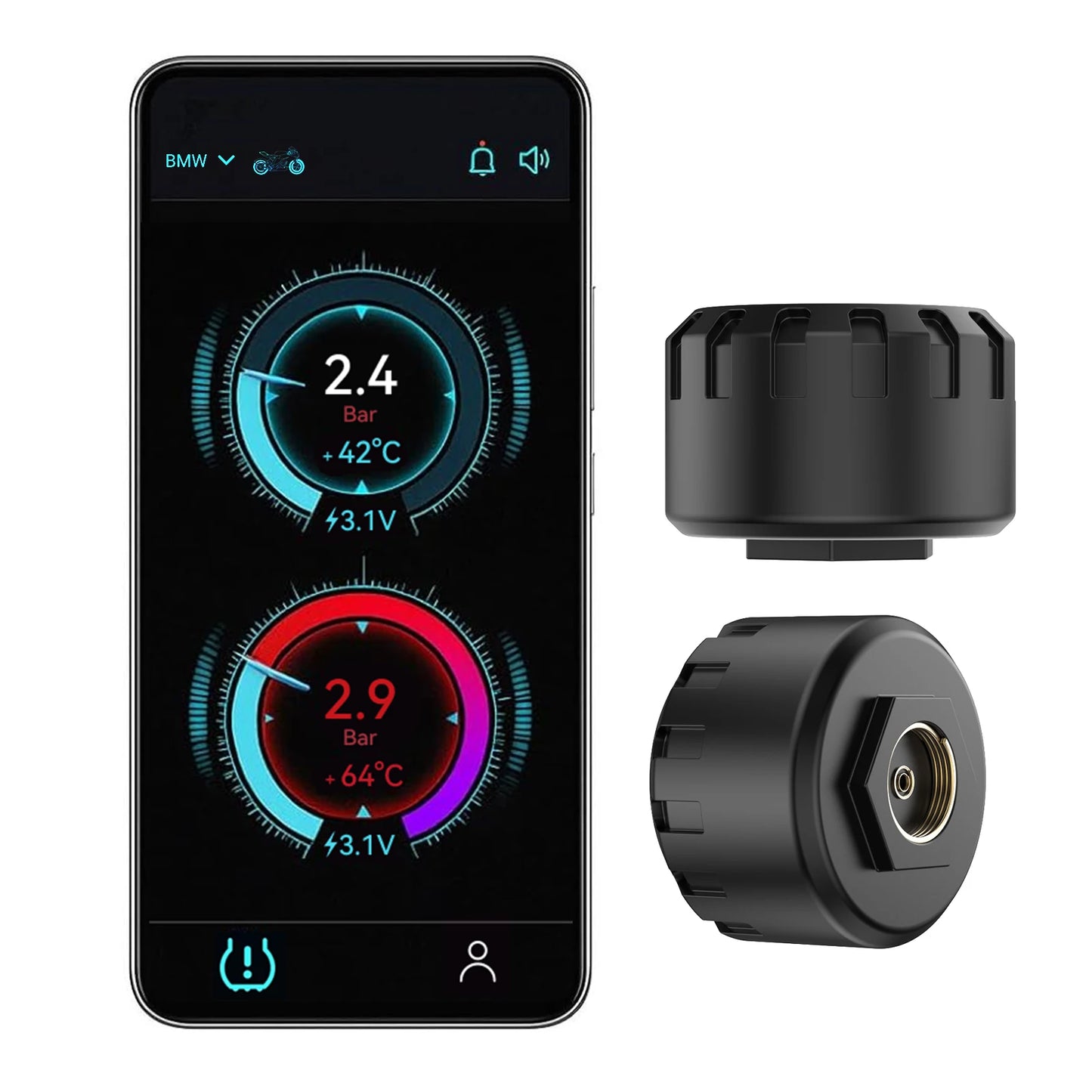 Motorcycle Tire Pressure Monitoring System Bluetooth TPMS for Motorcycles  Real-Time Tire Pressure & Temperature Monitor with