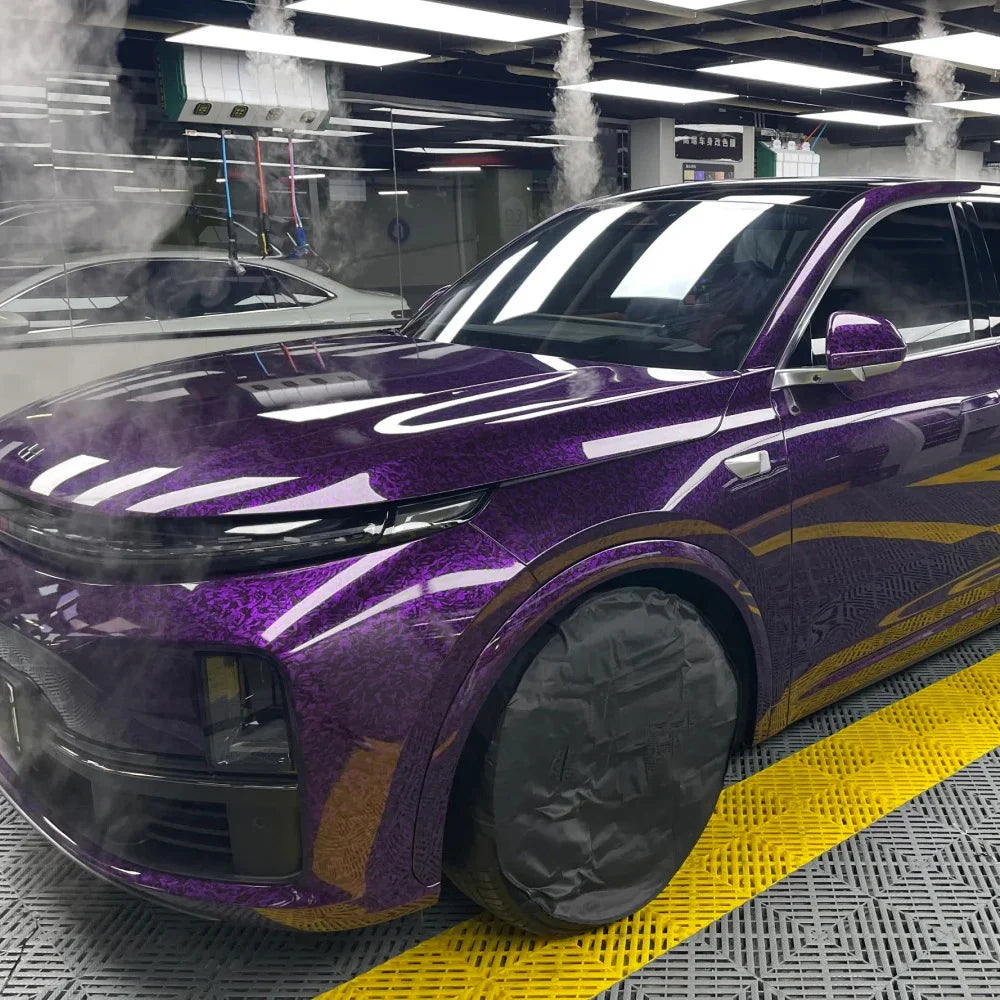 145x200cm Forged Carbon Fiber Purple Car Vinyl Wrap Waterproof Self-Adhesive Film for Hood Roof PPF Vinyl Car Body Covering Film
