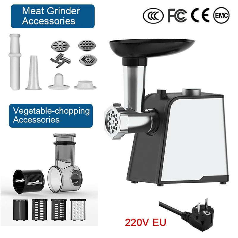 220V Meat Grinder Electric Meat Mincer Chopper Machine Multifunctional with Cutting Blade Sausage Stuffer Stainless Steel Cutter