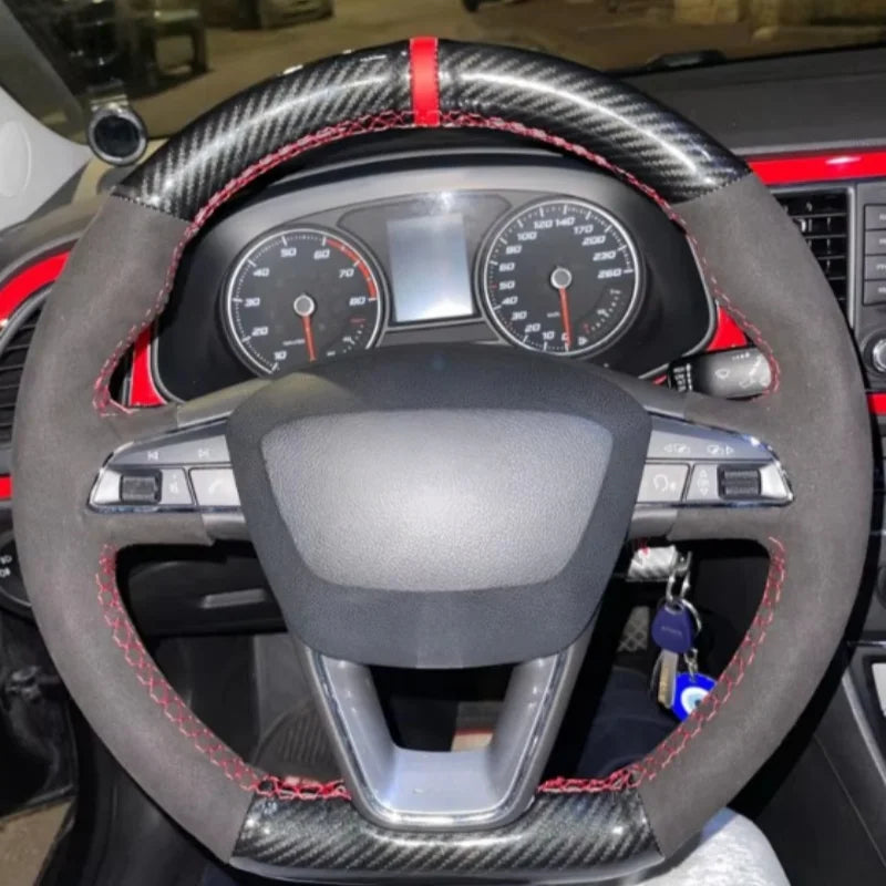 Custom DIY Carbon Fiber Suede Cupra R Leon ST Cupra Leon ST Cupra Ateca Cupra Ateca FR Car Steering Wheel Cover For Seat Leon