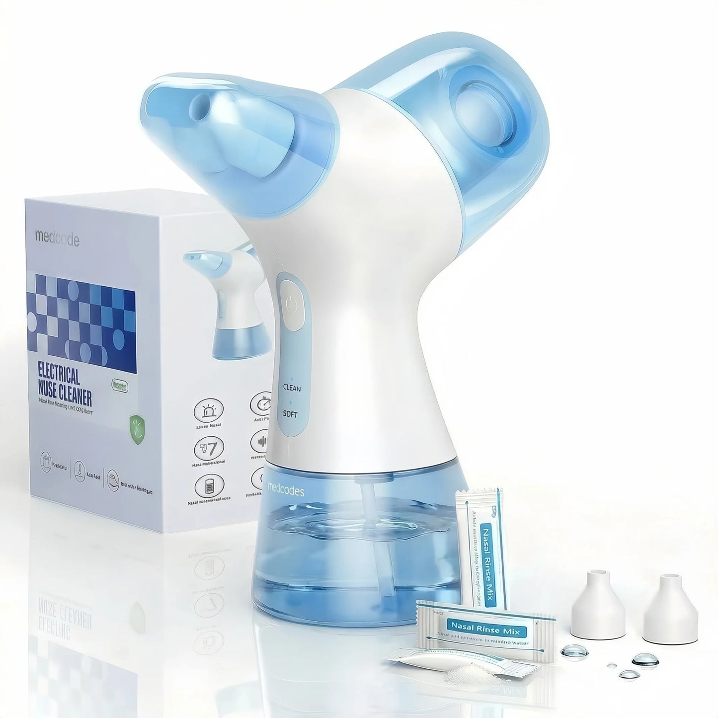 Electric Nasal Rinse Irrigation Self-Cleaning with Auto Waste Collection, 30 Salt Packets for Sinus Discomfort Relief