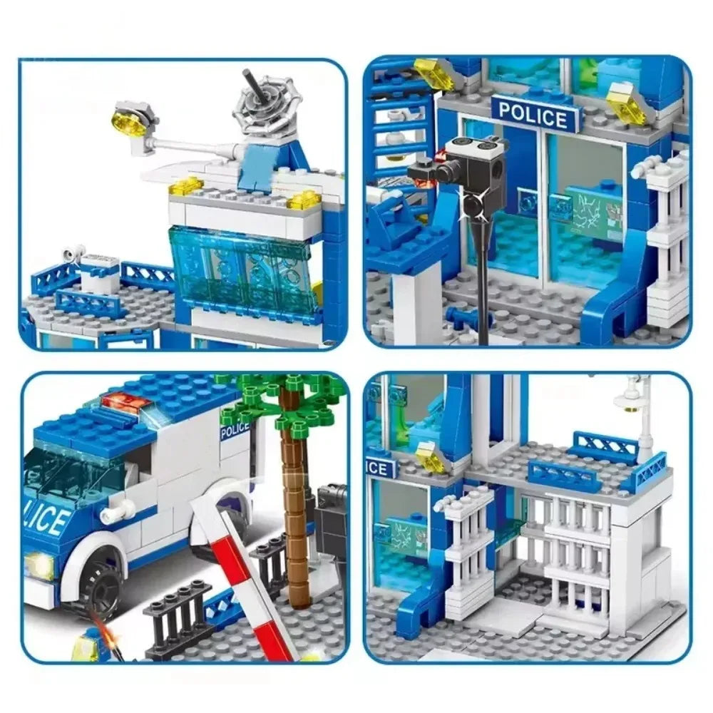 666PCS City Police Station Building Blocks Construction Model Toy with Car & Helicopter for Boys Christmas Gift Kid Educational