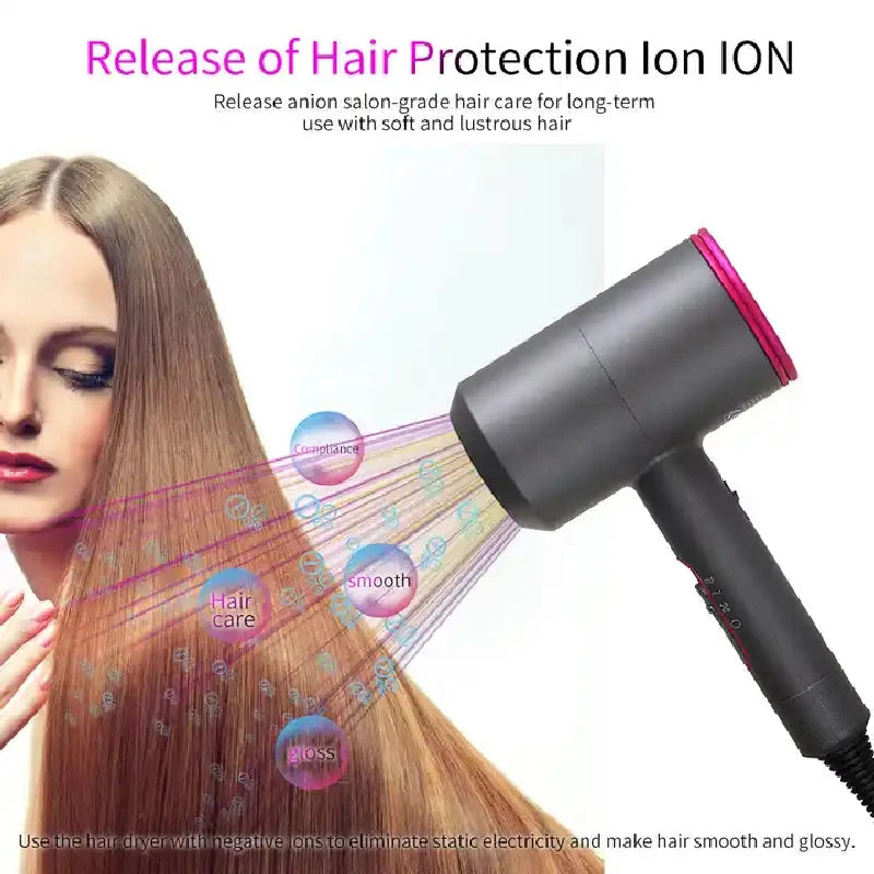 Professional Hair Dryer Strong Wind Hot Air Cold Air Ion Salon HairDryer 1800w Brush  Negative Ion Blow Dryer  with Diffuser