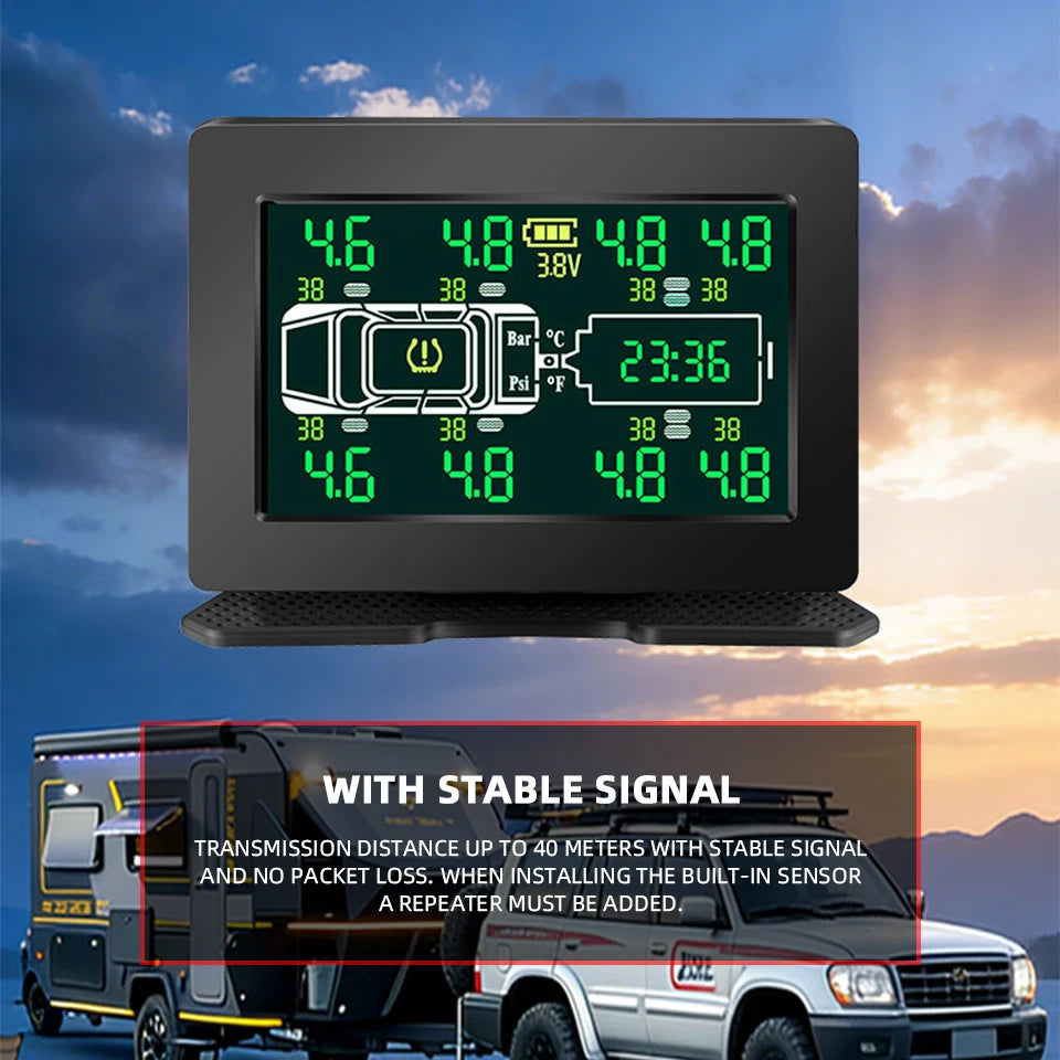 Truck Car Tire Pressure Monitor System Solar TPMS 6 /8 Internal And External Sensors LCD Display Tyre  Alarm Monitor Auto Tester