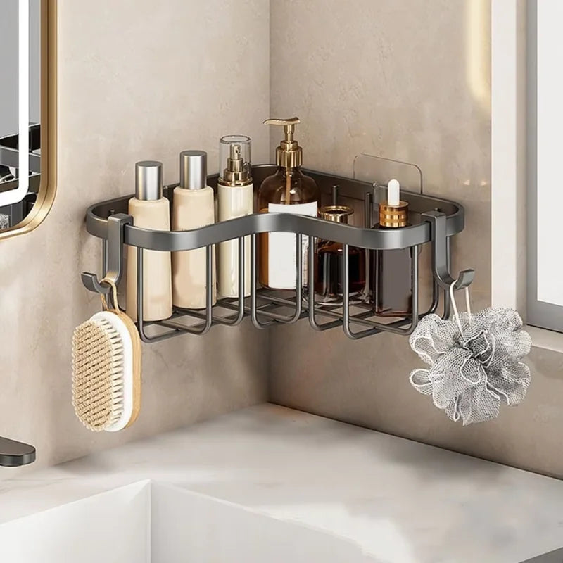 Kitchen Carbon Steel Sink Drain Rack No-Punching Wall Mounted Corner Dishcloth Storage Rack Waterproof Space Saving
