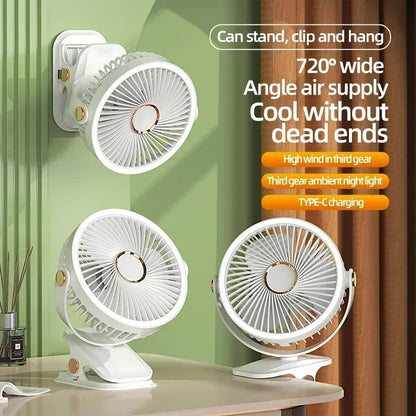 Car Rechargeable Desktop 2000mAh Portable Outdoor Home Fan Air Cycle Device Wireless Ceiling Mounted WithLED Light Clip on Amagi