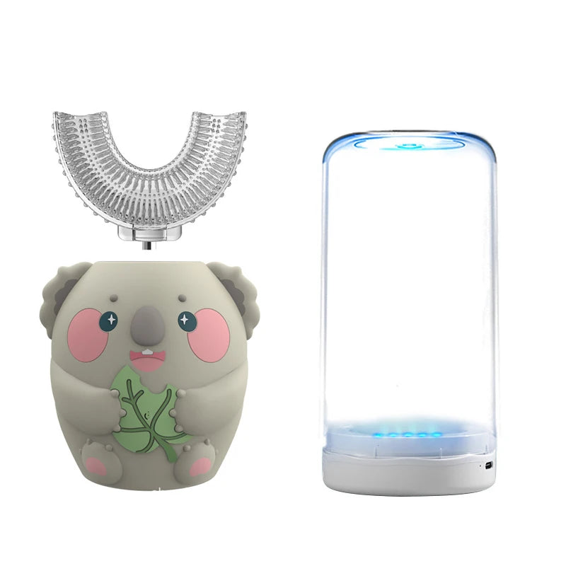 Children's Sonic Electric Toothbrush USB Rechargeable for Kids U-shaped 360Degrees Automatic Silicone Toothbrush Blue Light IPX7