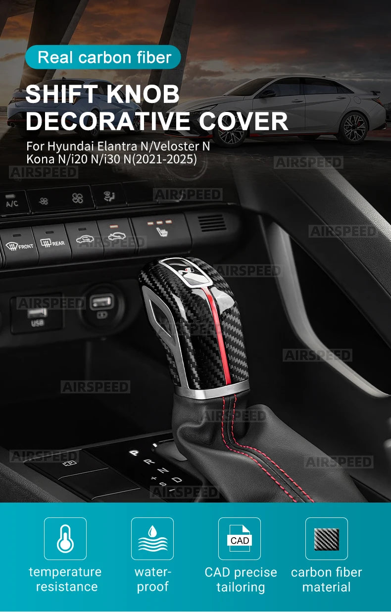 For Hyundai Elantra N/Veloster N/Kona N/i20 N/i30 N 2021-2024 2025 Tucson N Line 2022-2023 Dry Carbon Fiber Car Gear Knob Trim