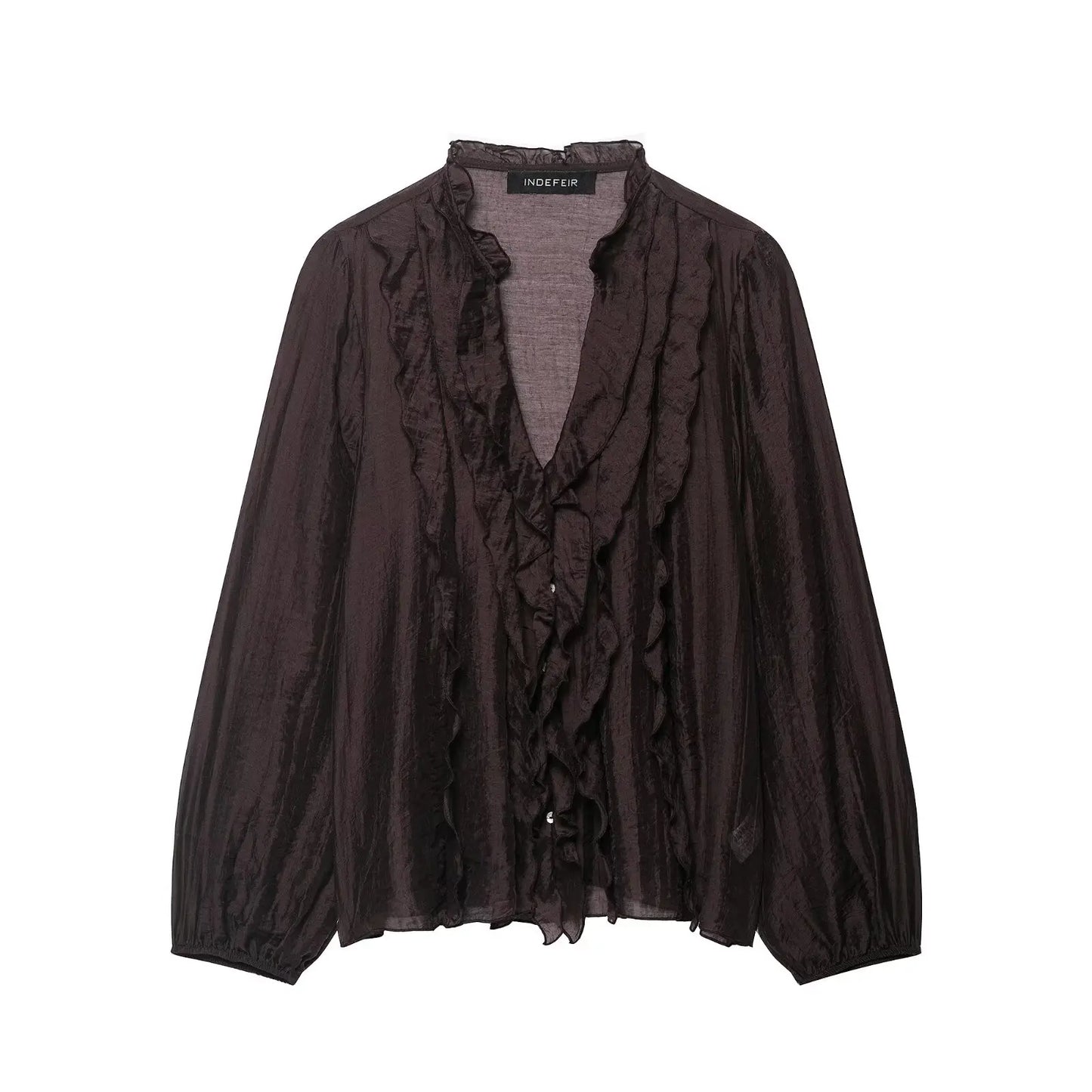 HH Women Elegant Fashion Polka Dot Ruffled Blouse V Neck Long Sleeve Shirt Summer Translucent Thin Tops High Street Chic Shirts