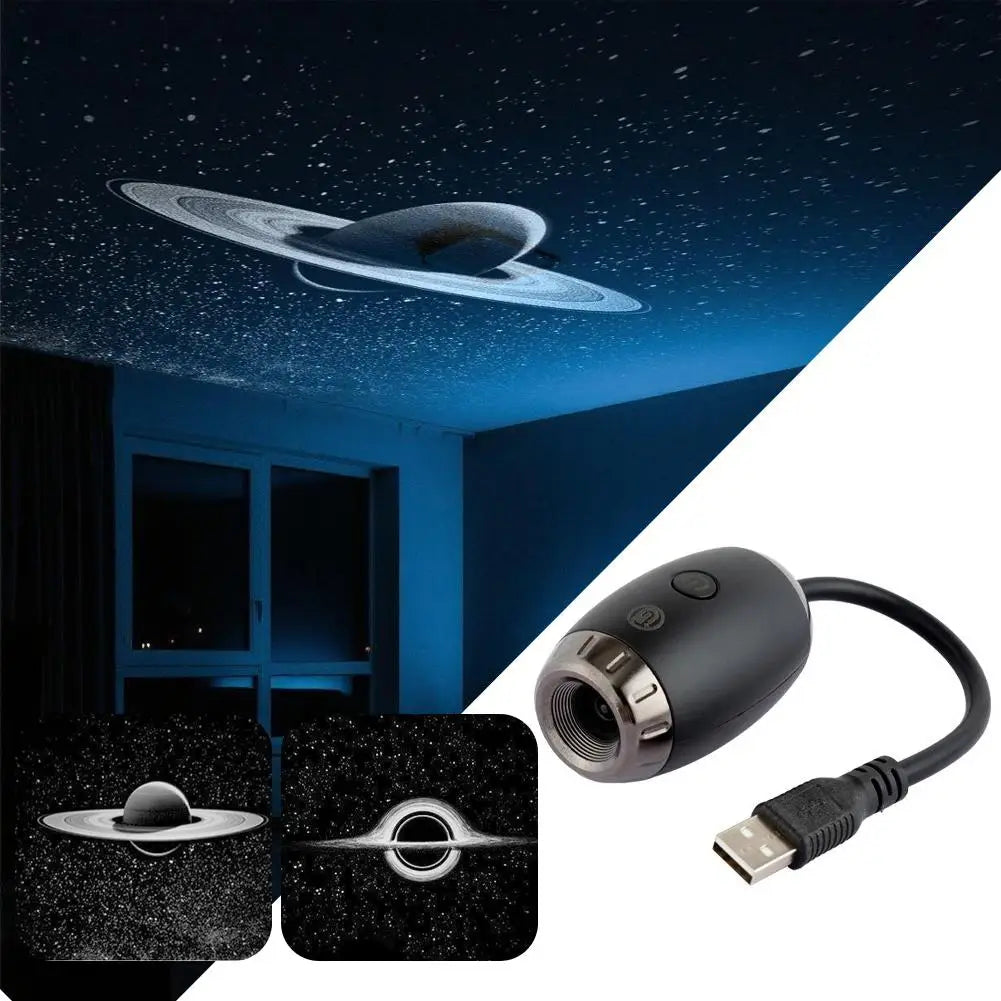 LED Starry Car Ambient Light USB Adjustable Focus Saturn Galaxy Large Range Projection Romantic Party Interior Decor Light