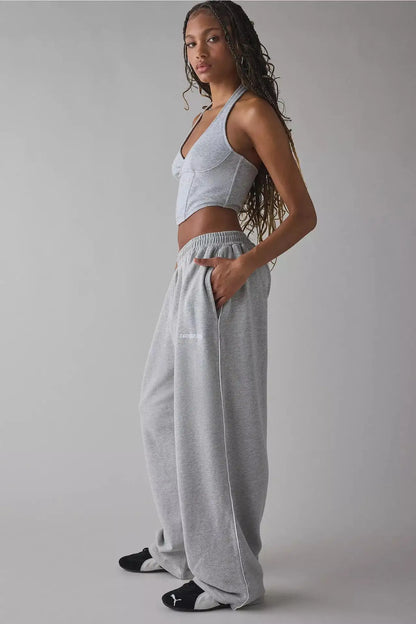 Loose Comfortable Straight Leg Pants Elastic Waist Casual Trousers Mid-Low Waist PVC Fabric Ladies Spring Season Fashion
