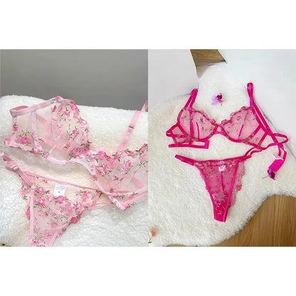 Sweet Sexy Lace Lingerie Set, Floral Embroidery Sheer Mesh, Thin Cooling, Big Bust Relief, Japanese Daily Women Underwear 32-38