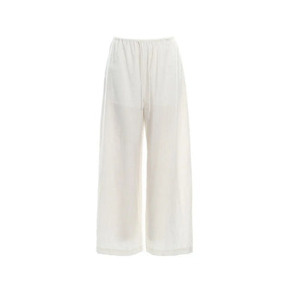 Loose wide-leg pants, classic style, drapey floor-length with drawstring, versatile thin linen straight casual pants for women