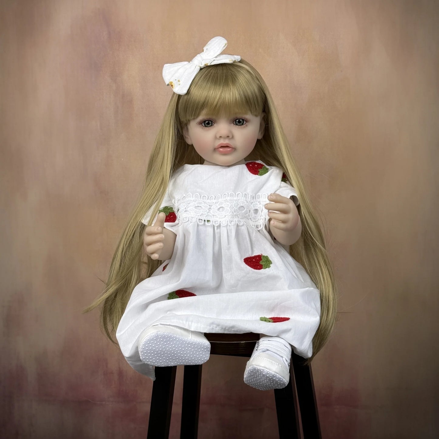 BZDOLL 55cm Full Vinyl Body Reborn Baby Beautiful Doll 22inch Lifelike Long Hair Princess Toddler Baby Art Collection Toy