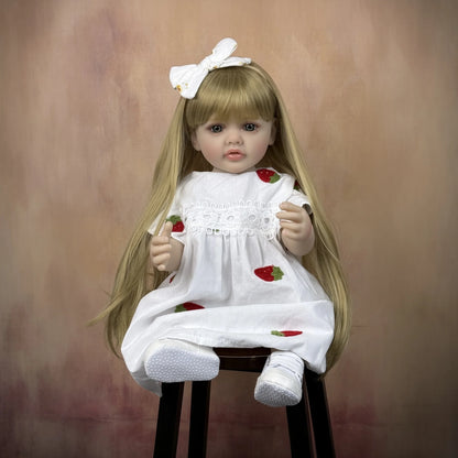 BZDOLL 55cm Full Vinyl Body Reborn Baby Beautiful Doll 22inch Lifelike Long Hair Princess Toddler Baby Art Collection Toy
