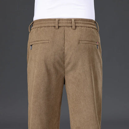 New Men's Winter Thicken Warm Classic Straight Business Fleece Thermal Trousers Brand Clothes Corduroy Plush Velvet Casual Pants