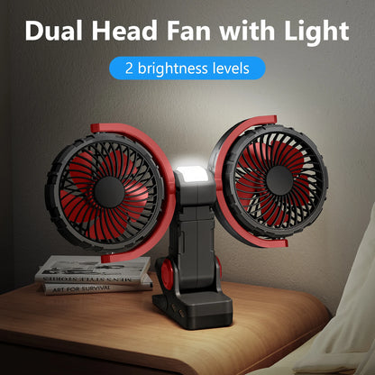 Eary Dual Head Clip On Fan Mount For Desktop With 4000mAh Battery Operated 3 Speed Adjustable 360 Rotatable Desk Air Cooling Fan