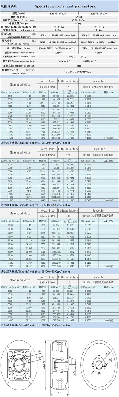Brand New Eagle power Agricultural drone Motor New 8318 Brushless waterproof motor EA95S 100KV / 120KV 1pc