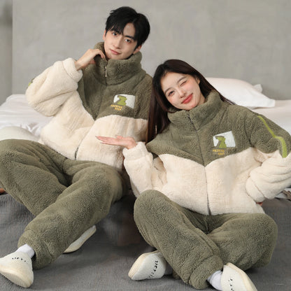 2025 Coral Fleece Couples Pajamas Men's Thickened Warm Winter Home Clothes Long Sleeve Leisure Pants for Youth Autumn Winter