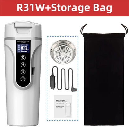 R31 450ml Car Heating Cup 12v/24v Portable Electric Kettle Smart Touch Screen Thermal Mug Temperature Adjustable Car Heating Mug