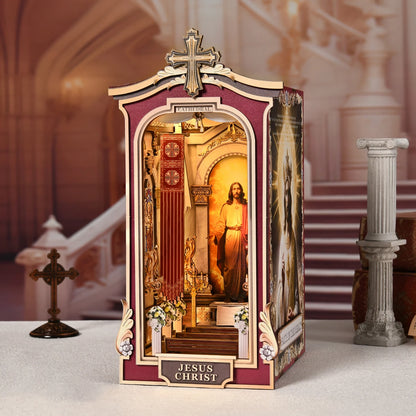 Book Nook Kit Cathedral DIY 3D Puzzle Classic Wooden Nativity Scene Ornament Bookshelf Dollhouse Model Bookend Building Home Dec