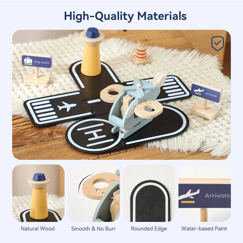 Wooden Building Block Airplane Toy Simulating Helicopter Landing Pad scene Kid Intelligence Education Game Child Interactive Toy