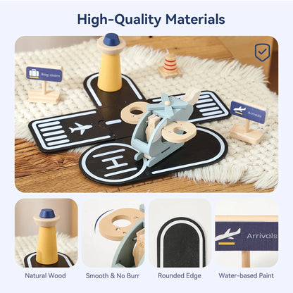 Wooden Building Block Airplane Toy Simulating Helicopter Landing Pad scene Kid Intelligence Education Game Child Interactive Toy