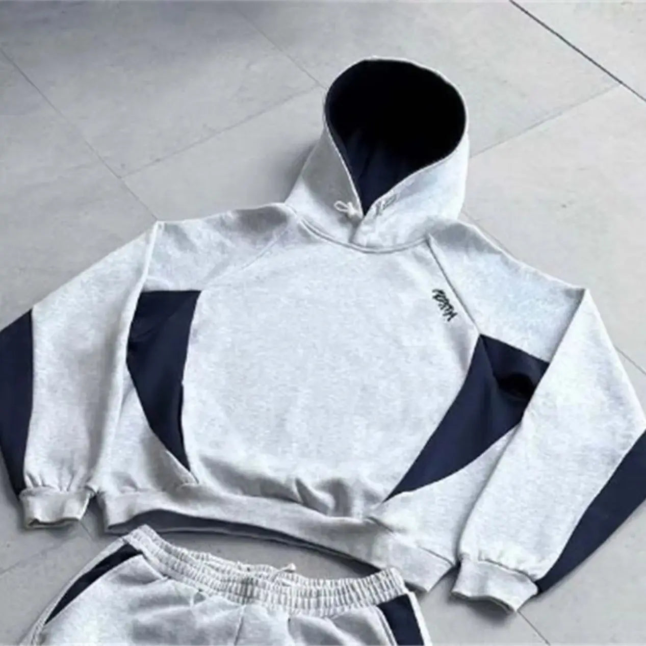 New European and American Ins color blocked embroidered personalized hoodie y2k fashionable casual sports style pants set