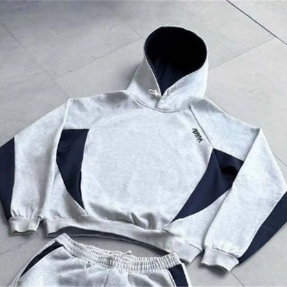 New European and American Ins color blocked embroidered personalized hoodie y2k fashionable casual sports style pants set