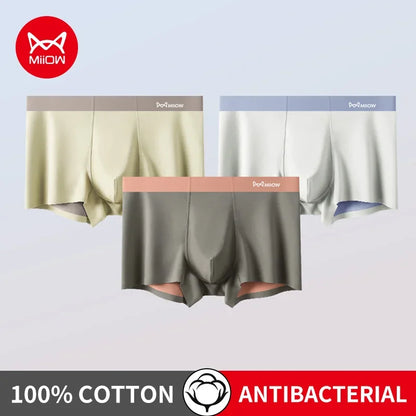 MiiOW 3Pcs Cotton Antibacterial Crotch Men's Panties Comfortable Winter Men Underwear Boxers Dry Seamless Mens Underpants Trunks