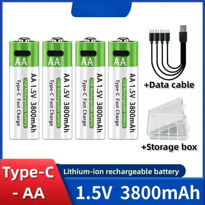 2025NEW Lithium-Ion Battery Type-C Rechargeable High-Capacity Battery AA&AAA Battery For remote control, mouse, electric toys