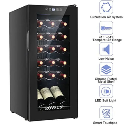 18 Bottle Wine Cooler Refrigerator for Home Bar Use, Stainless Steel, Black, Digital Temperature Control Double-layer Glass Doo