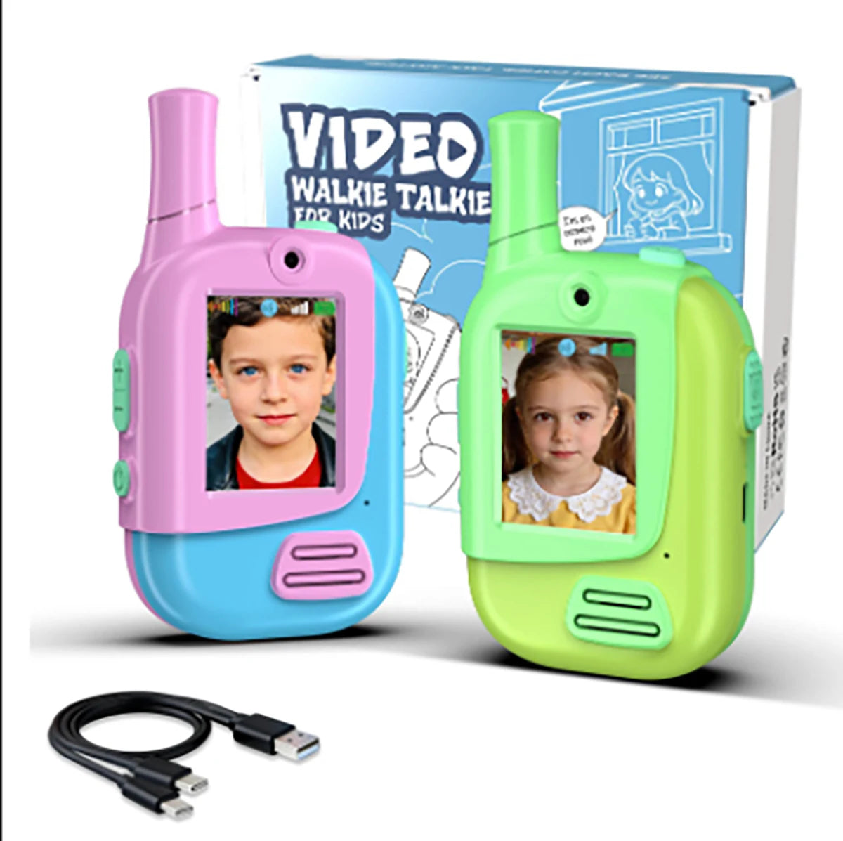 2 Pack Video Walkie Talkies for Kids Ages 3-12, 4 Voice Effects & Screen, Rechargeable, Perfect Holiday Gift for Boys Girls
