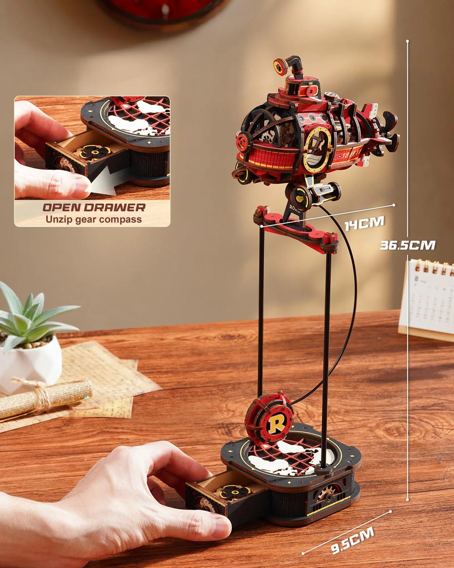 Robotime Deep Sea Adventurer 3D Wooden Puzzle Kinetic Submarine Pendulum Toy Gravity Powered Swing Motion Desk Decor for Adults