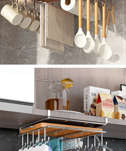 Installation-free Kitchen Cabinet Under Shelf No-Punch Large Capacity Storage Board Pot Cover Holder Towel Tissue Storage Rack