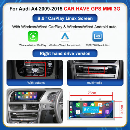 CN Road Top 8.9 12.3'' Touch Screen Multimedia Player Andriod Auto Link For Audi A4 S4 B8 2009-2015 GPS Carplay Display Car Play