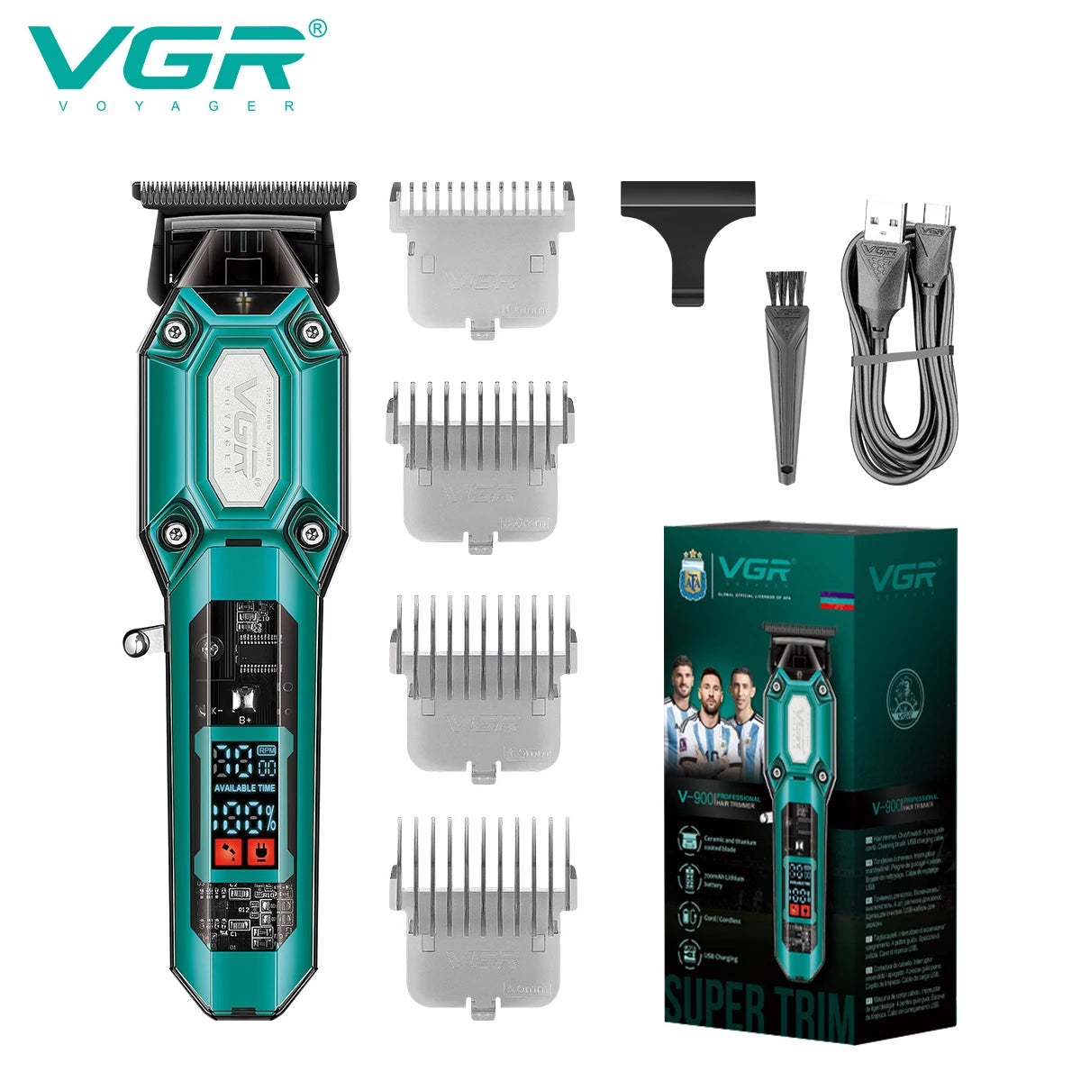 VGR V-600/V-900 Electric Hair Clipper Transparent Body Hair Trimmer LED Intelligent Digital Carving Electric Thruster Care Set