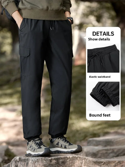 Waterproof down Fleece Thick Casual Trousers for Men And Women Couple Winter Outdoor Sports Pants Youth Style Long Polyester ...