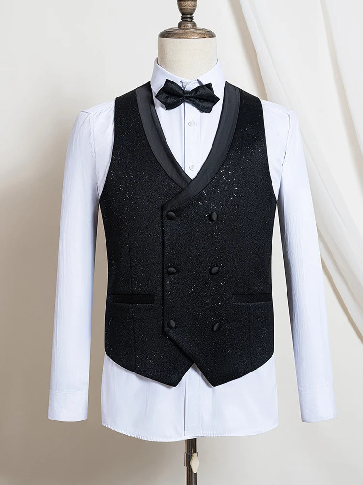 Luxury Man Suits High Quality 3 Pieces Littering Rhinestone Embellishment Wedding Dress Shining Flash Diamond Tuxedo Dinner Suit