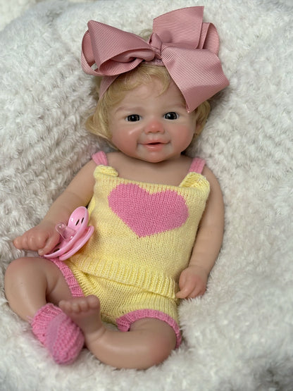 AnjoDoll 13Inch Realistic Soft Silicone Vivienne for Girls Lifelike Painted Reborn Muñeca with Open Mouth Play Doll Toy Gifts