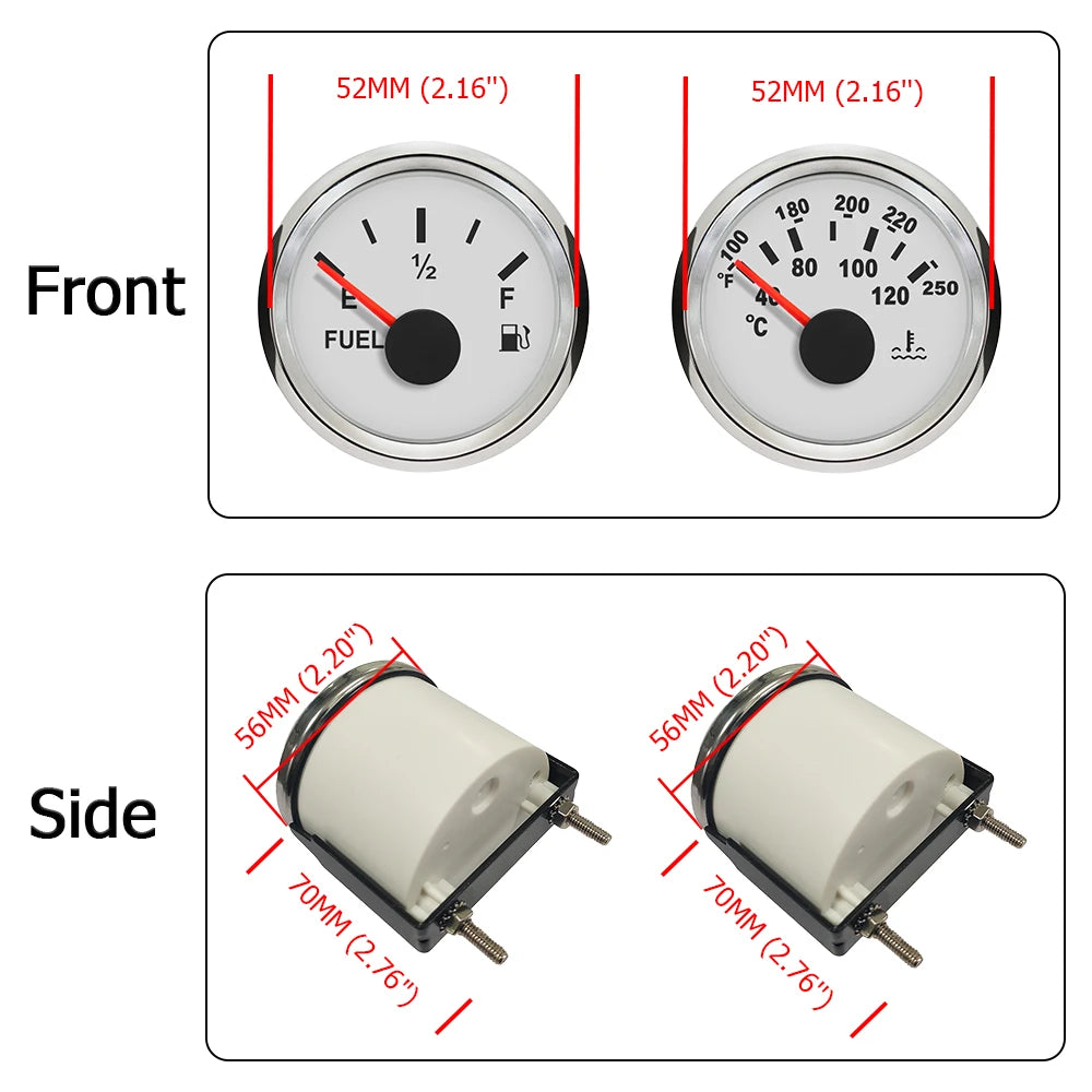 Universal 4 Gauge Set 52mm Water Temp Oil Pressure Fuel Level 0-190 240-33 ohm Meter Voltmeter with Backlight for Car Boat 12V