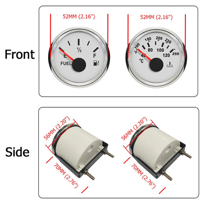 Universal 4 Gauge Set 52mm Water Temp Oil Pressure Fuel Level 0-190 240-33 ohm Meter Voltmeter with Backlight for Car Boat 12V