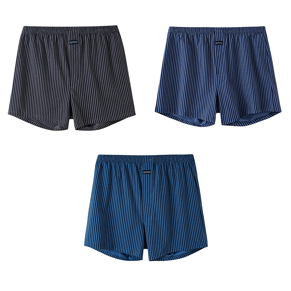 3PCS/Pack Loose Lengthed 140Kg Men Panties Big Size 100% Cotton Cozy Breathable Alo Boxer Trendy Striped Underwear Hidden Button