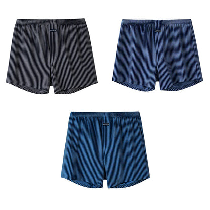 3PCS/Pack Loose Lengthed 140Kg Men Panties Big Size 100% Cotton Cozy Breathable Alo Boxer Trendy Striped Underwear Hidden Button