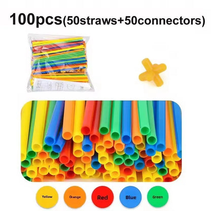 100-600pcs Straw Building Blocks Construction Blocks Straws and Connectors Colorful Motor Skills Engineering Educational Toys