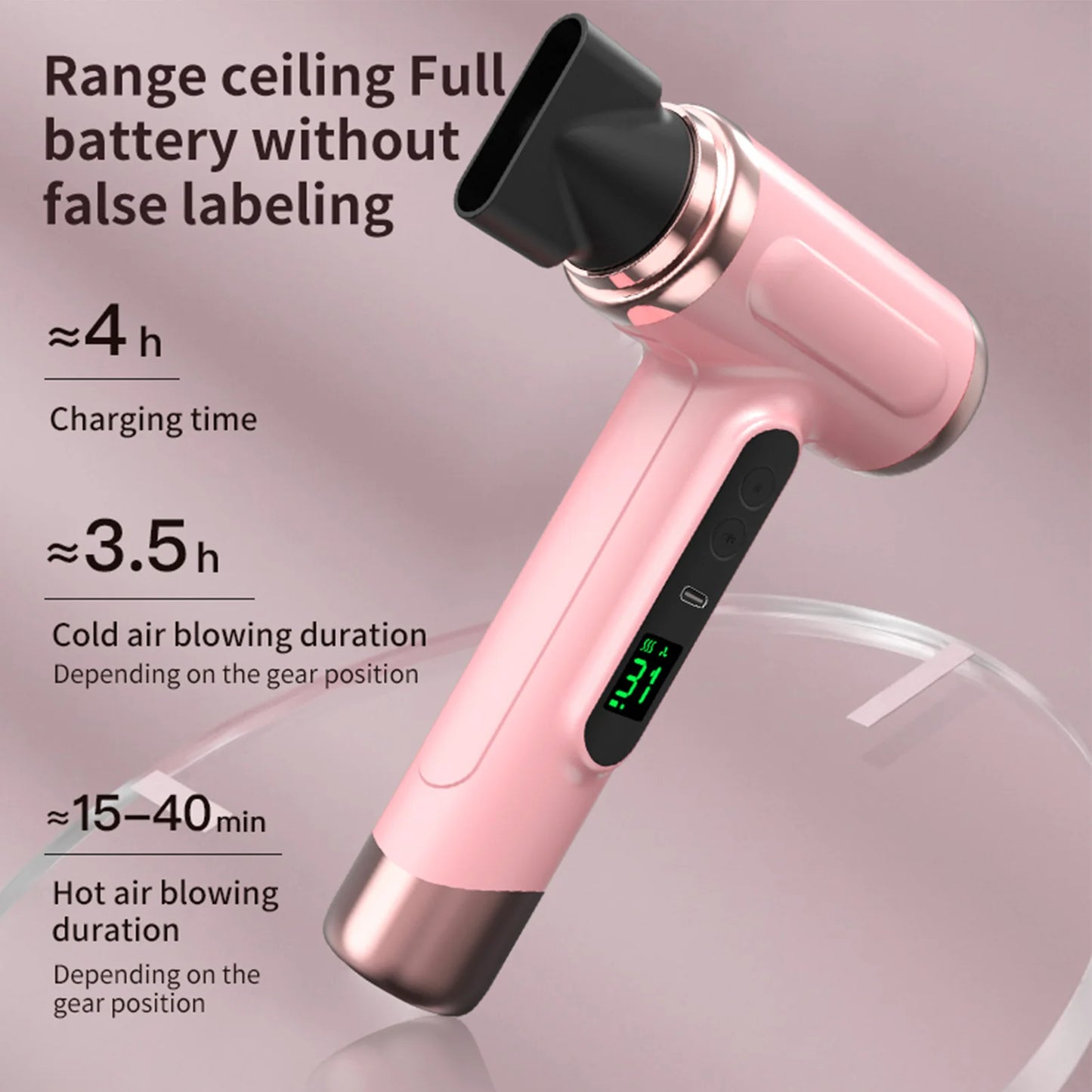 Travel Hair Dryer Cordless Rechargeable 15600mAh 200W  Hair Dryer Portable Travel Lightweight Hot Cold Blow for Dormitory Travel
