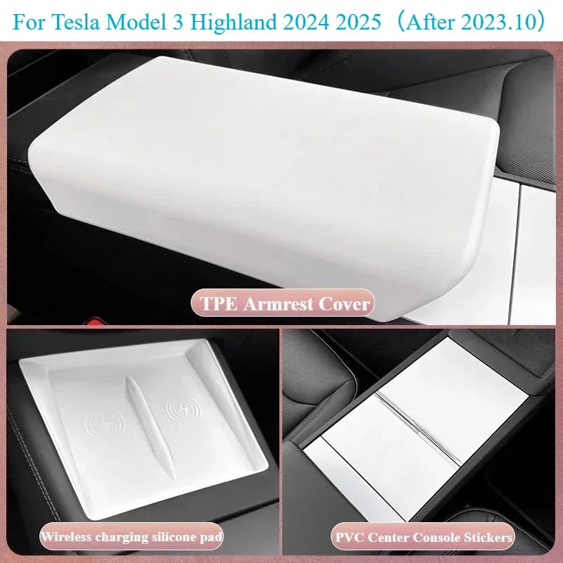 For Tesla Model Y Juniper 2025 White Interior Accessories Center Control Armrest Box Organizer Storage Box Cup Holder New Model3