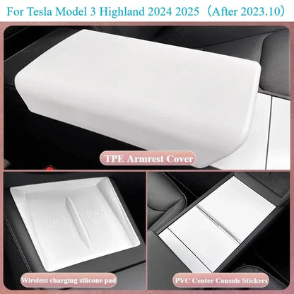 For Tesla Model Y Juniper 2025 White Interior Accessories Center Control Armrest Box Organizer Storage Box Cup Holder New Model3