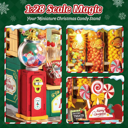 Rolife Miniature House Kit Christmas Candy Stall 170-Piece Model Kit Dolls House 3D Puzzle Mini House Christmas Decor
