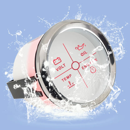 New 52mm 4 LED Alarm Gauge Meter Volt Water Temp Oil Pressure Alarm Indicator Gauge Meter with Red Backlight for Car Boat Yacht